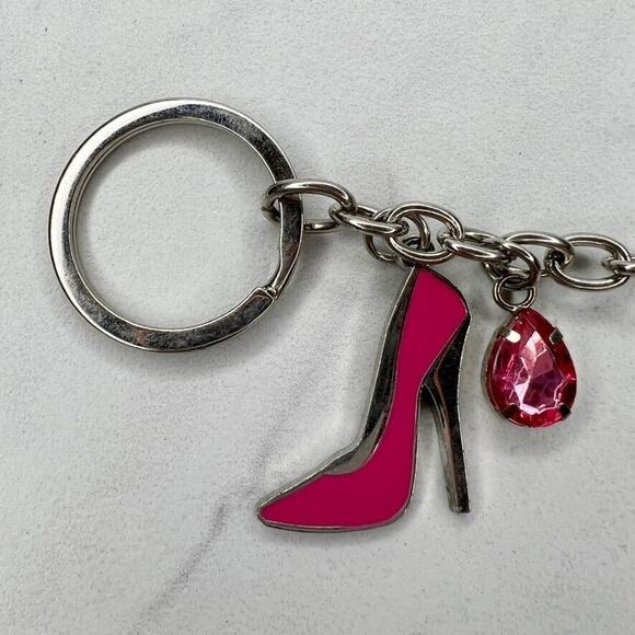 Just Fab Elite VIP Silver Tone Pink Rhinestone High Heel Shoe Keychain Keyring - Picture 3 of 7